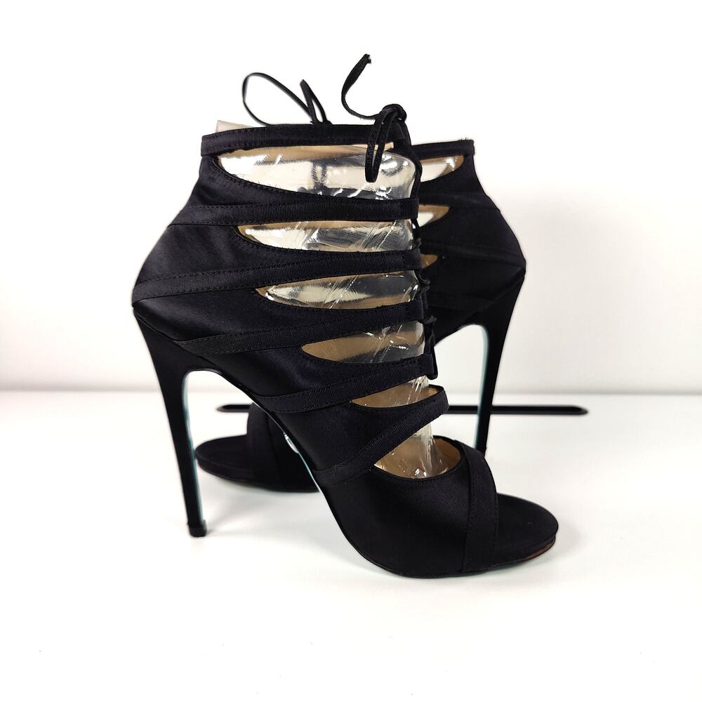 Betsey Johnson Mila Strappy Stiletto Heels Black Lace Up 8.5B